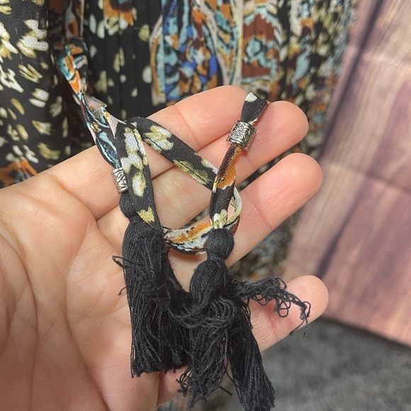 DR2 boho paisley lined boho 3/4 sleeves tassels dress women’s size S? - Picture 8 of 15